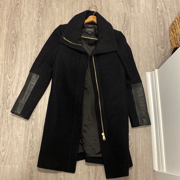 Club Monaco black leather and wool coat - Picture 2 of 5